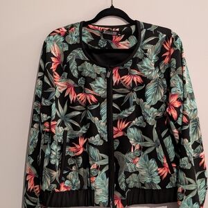 New York & Company Black Floral Bomber Jacket